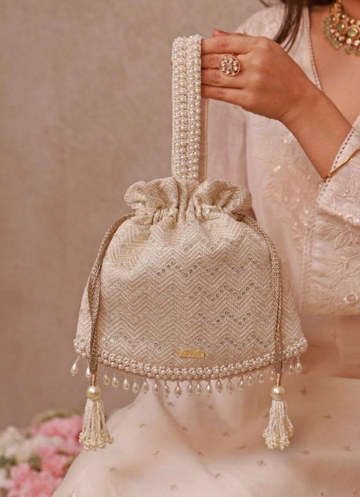 Ivory Embroidered Potli Amyra - Fabilicious Fashion