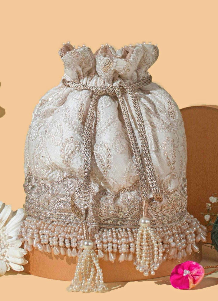 Ivory Embroidered Potli AMYRA - Fabilicious Fashion