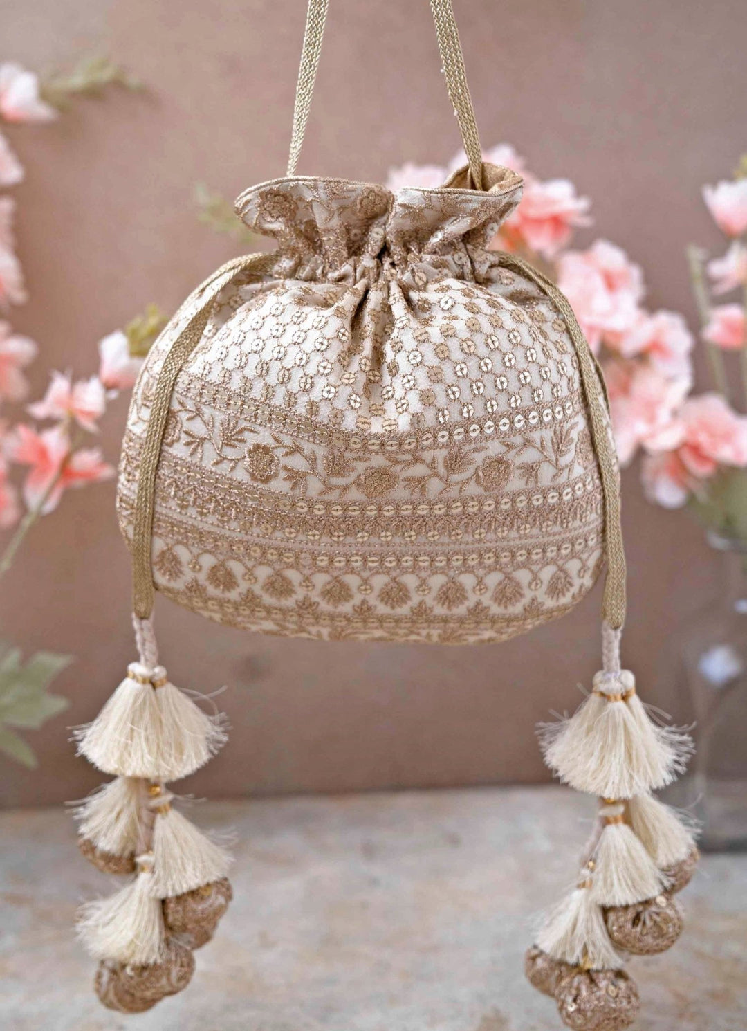 Ivory Embroidered Potli AMYRA - Fabilicious Fashion