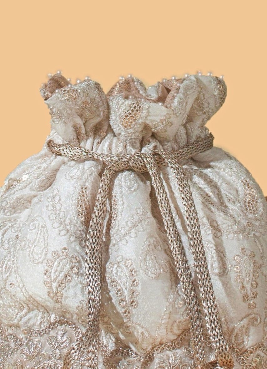 Ivory Embroidered Potli AMYRA - Fabilicious Fashion