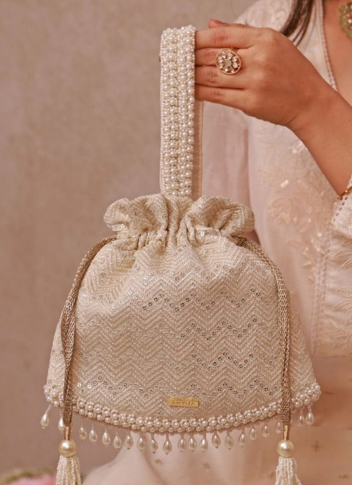 Ivory Embroidered Potli Amyra - Fabilicious Fashion