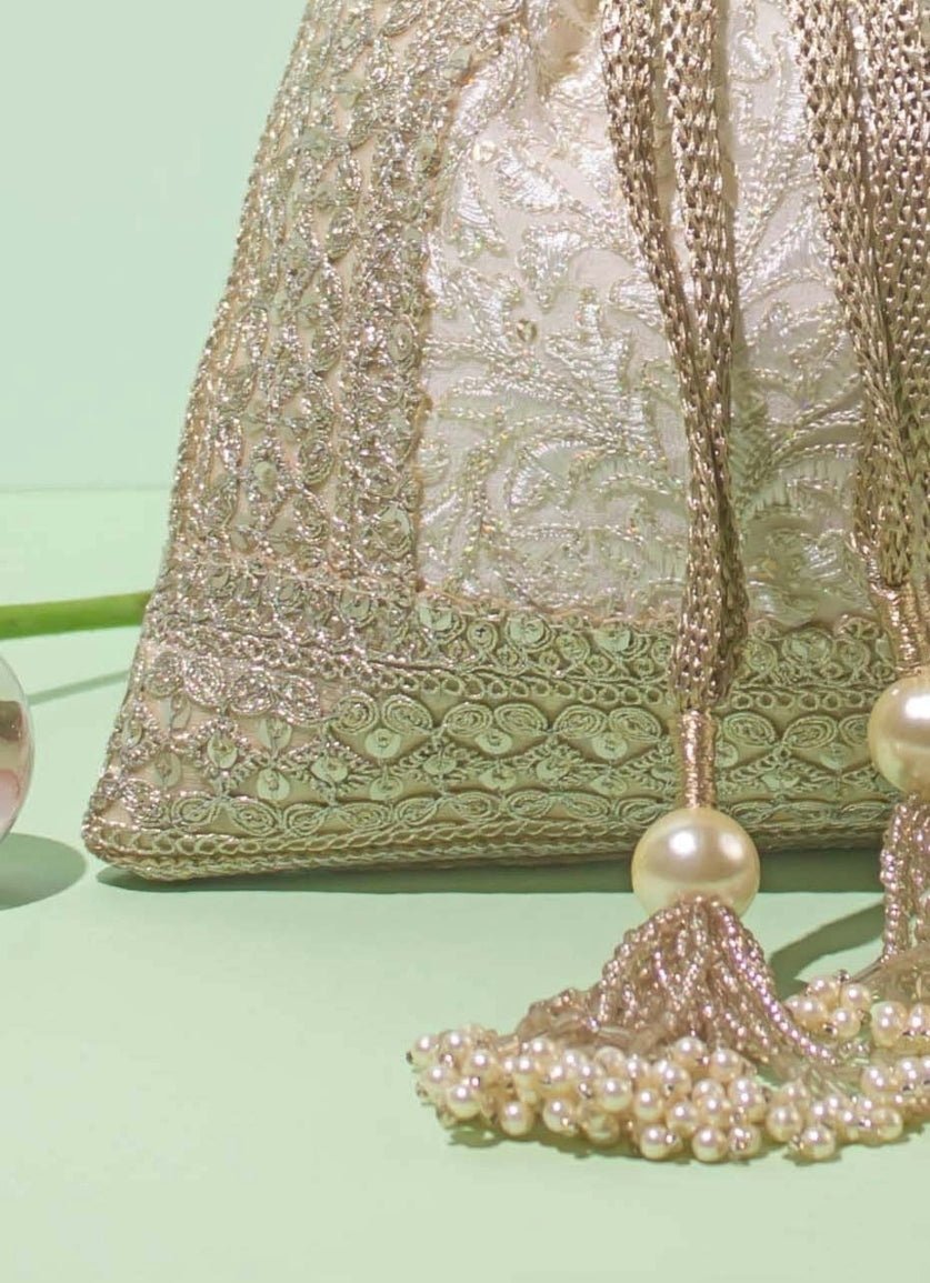 Ivory Embroidered Potli AMYRA - Fabilicious Fashion