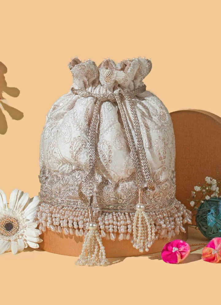 Ivory Embroidered Potli AMYRA - Fabilicious Fashion