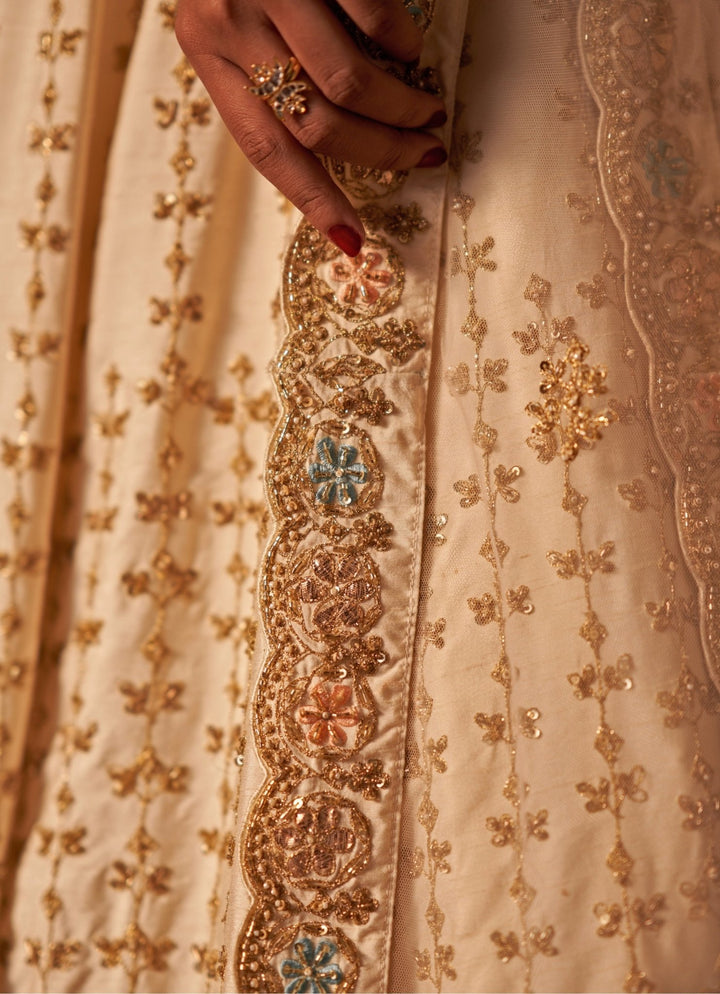 Ivory Embroidered Raw Silk Double Dupatta Lehenga Set Angad Singh - Fabilicious Fashion
