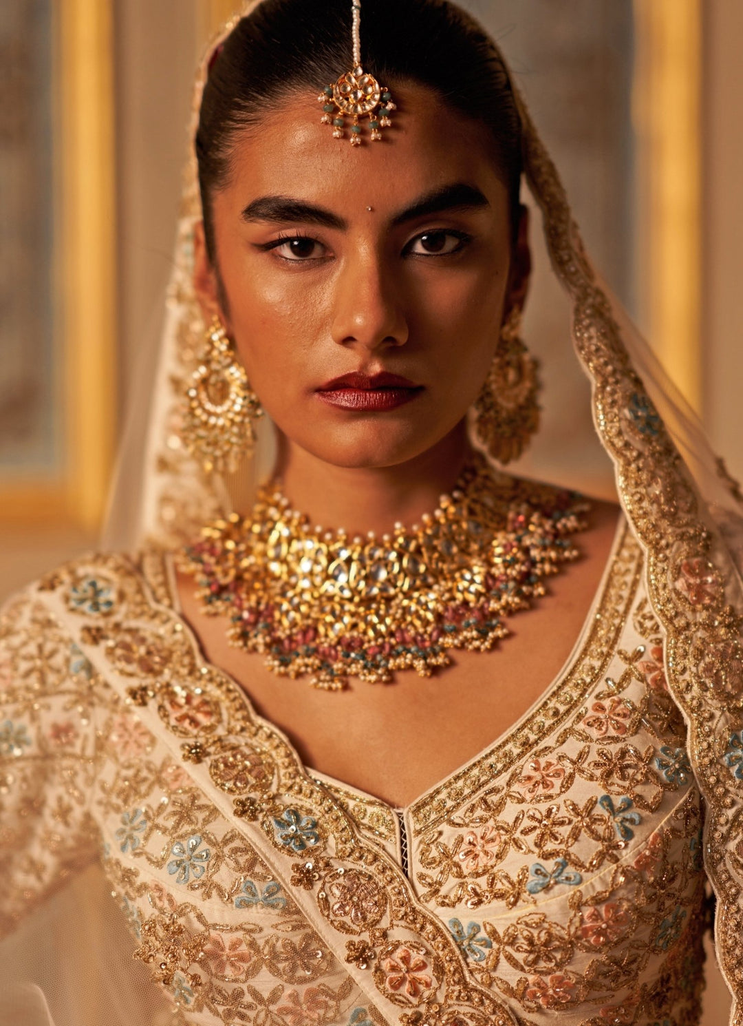 Ivory Embroidered Raw Silk Double Dupatta Lehenga Set Angad Singh - Fabilicious Fashion