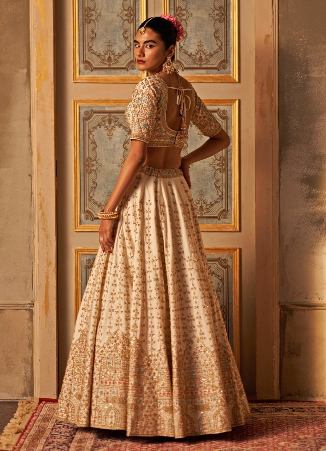 Ivory Embroidered Raw Silk Double Dupatta Lehenga Set Angad Singh - Fabilicious Fashion