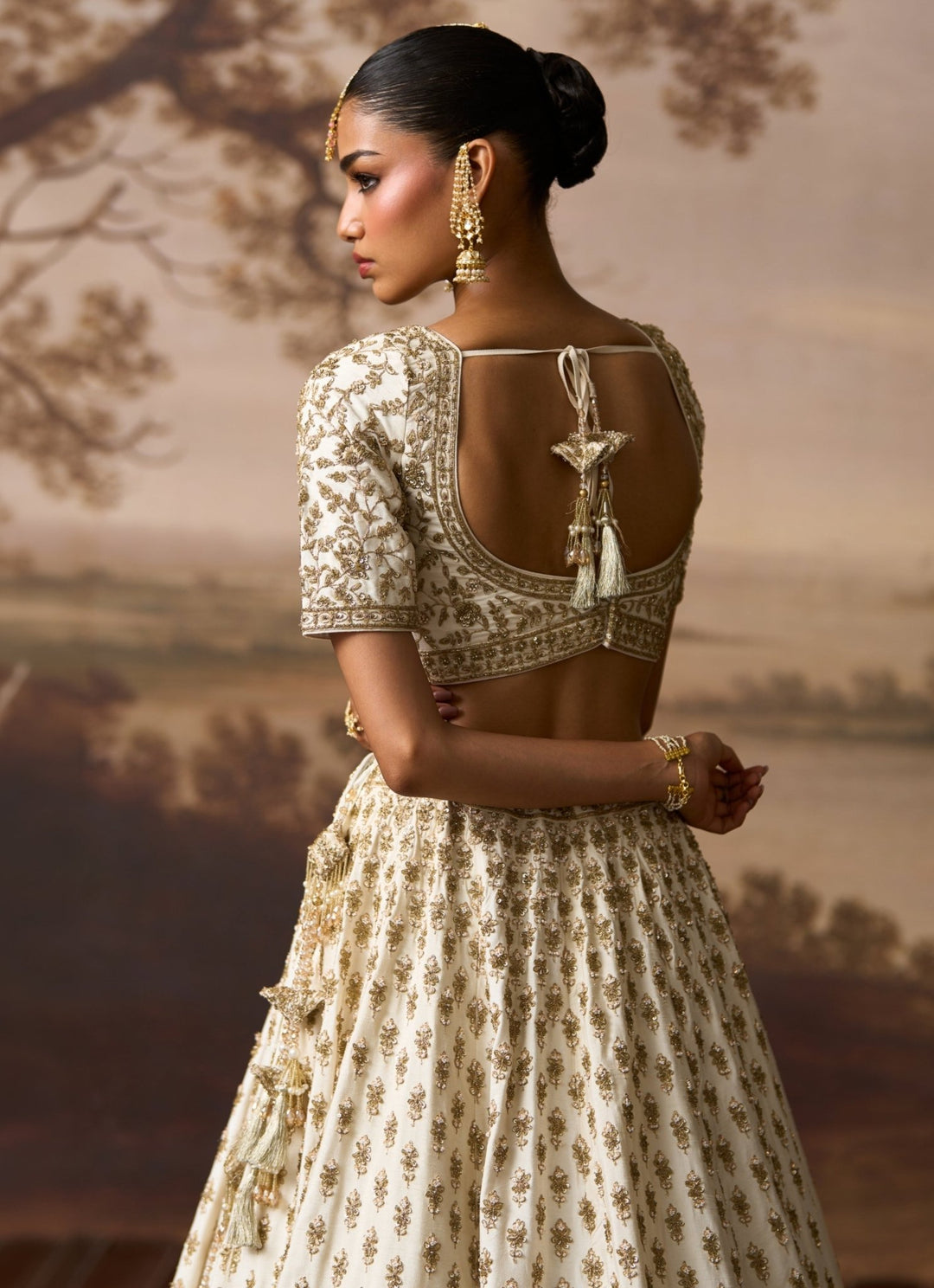 Angad Singh Ivory Embroidered Raw Silk Double Dupatta LehengaFabilicious Fashion
