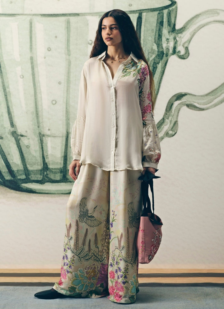 Ivory Embroidered Satin Co - Ord Set Paulmi and Harsh X Ease - Fabilicious Fashion