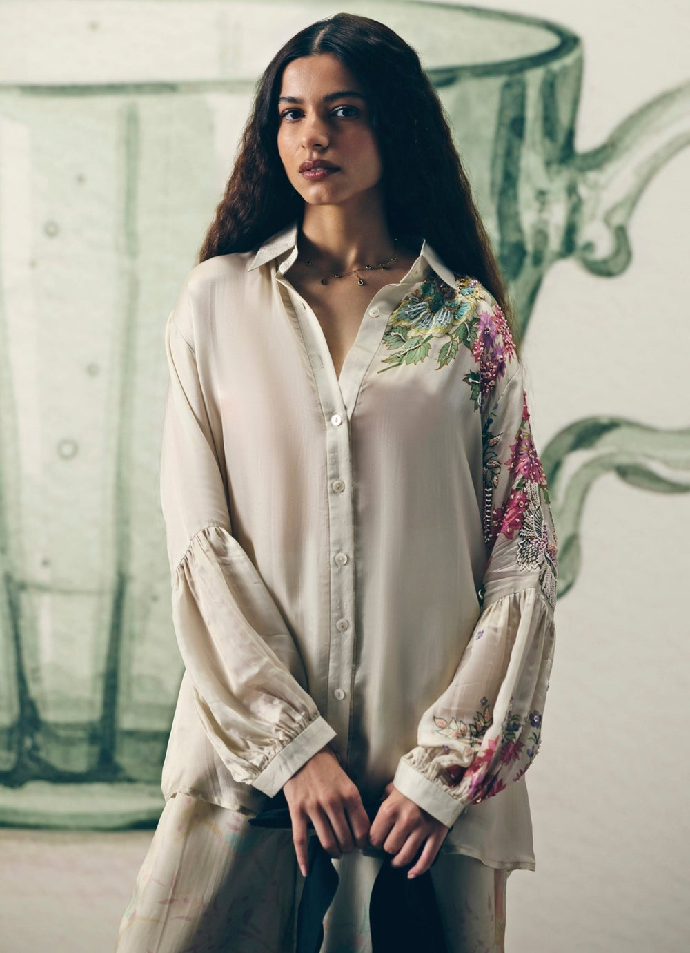Ivory Embroidered Satin Co - Ord Set Paulmi and Harsh X Ease - Fabilicious Fashion