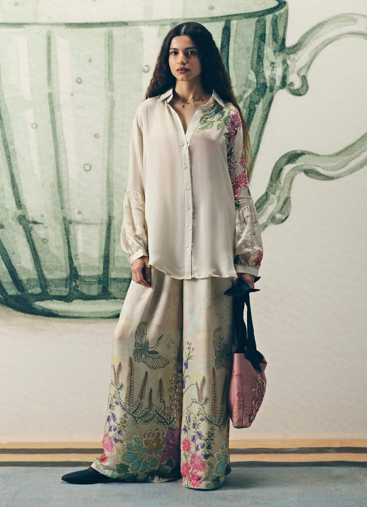 Ivory Embroidered Satin Co - Ord Set Paulmi and Harsh X Ease - Fabilicious Fashion