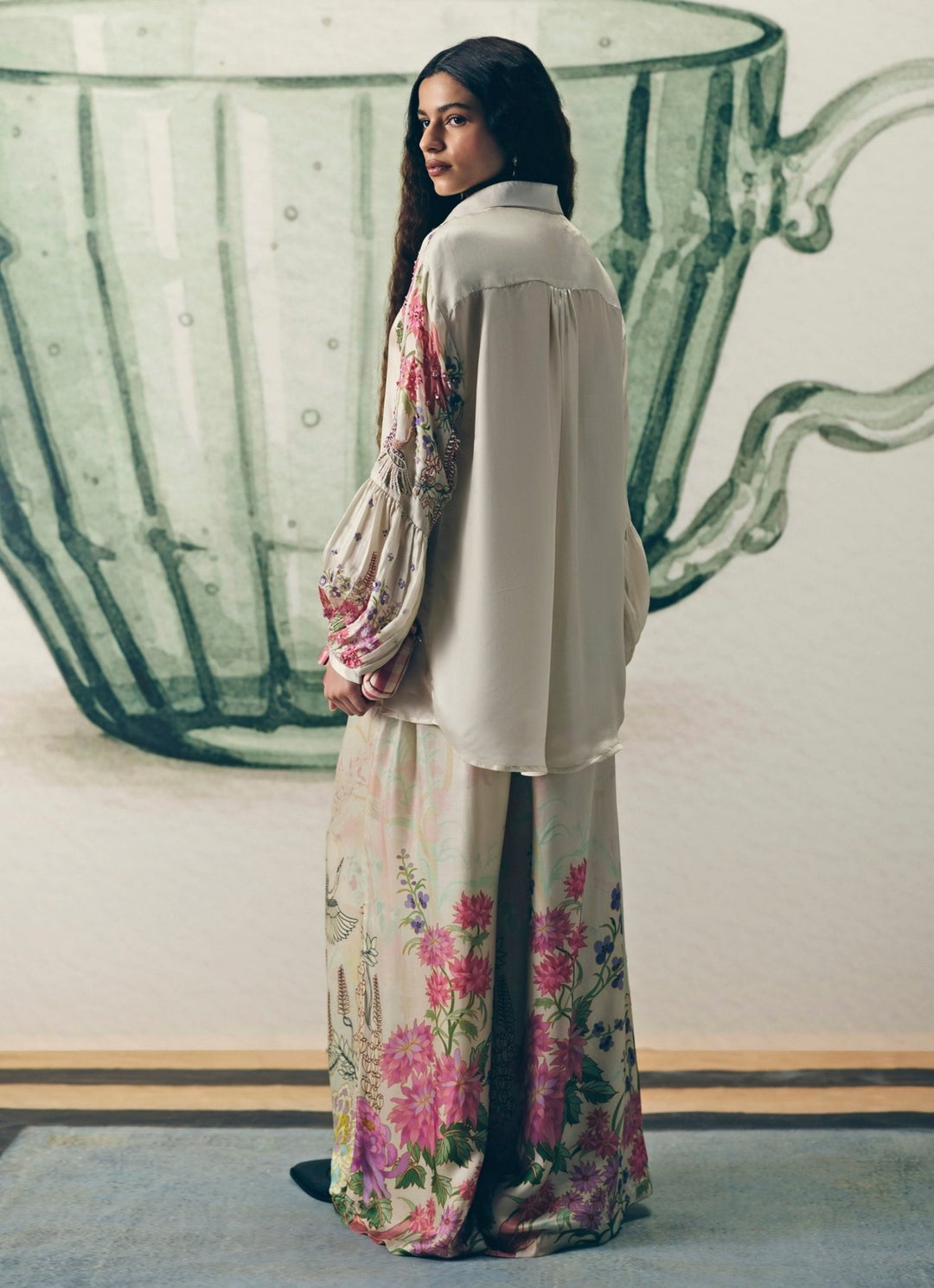 Ivory Embroidered Satin Co - Ord Set Paulmi and Harsh X Ease - Fabilicious Fashion