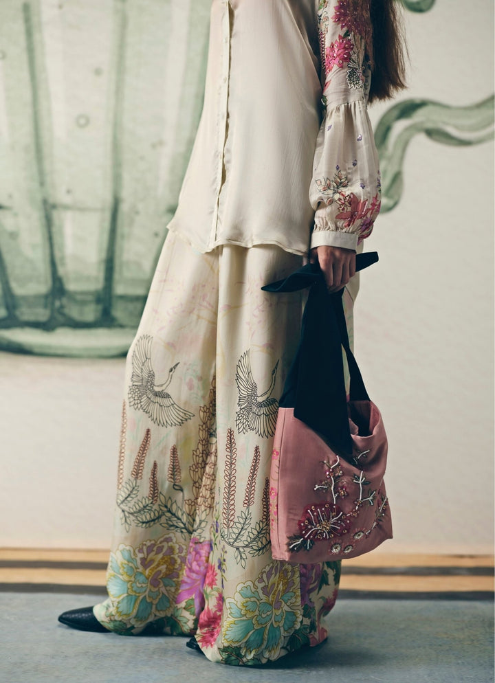 Ivory Embroidered Satin Co - Ord Set Paulmi and Harsh X Ease - Fabilicious Fashion