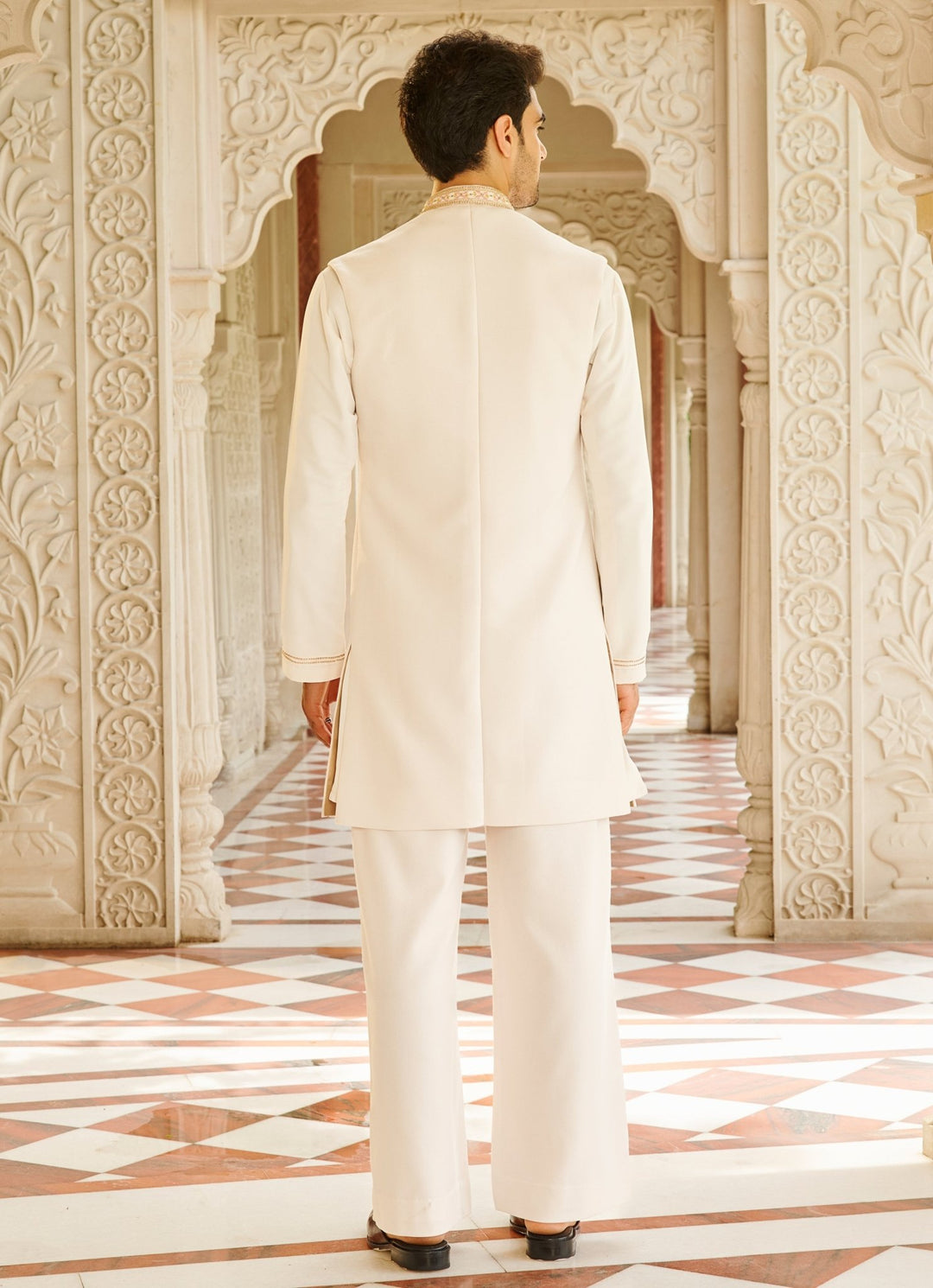 Ivory Embroidered Sherwani Set Contrast By Parth - Fabilicious Fashion