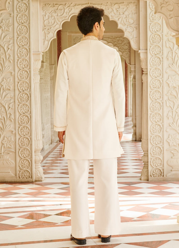 Ivory Embroidered Sherwani Set Contrast By Parth - Fabilicious Fashion