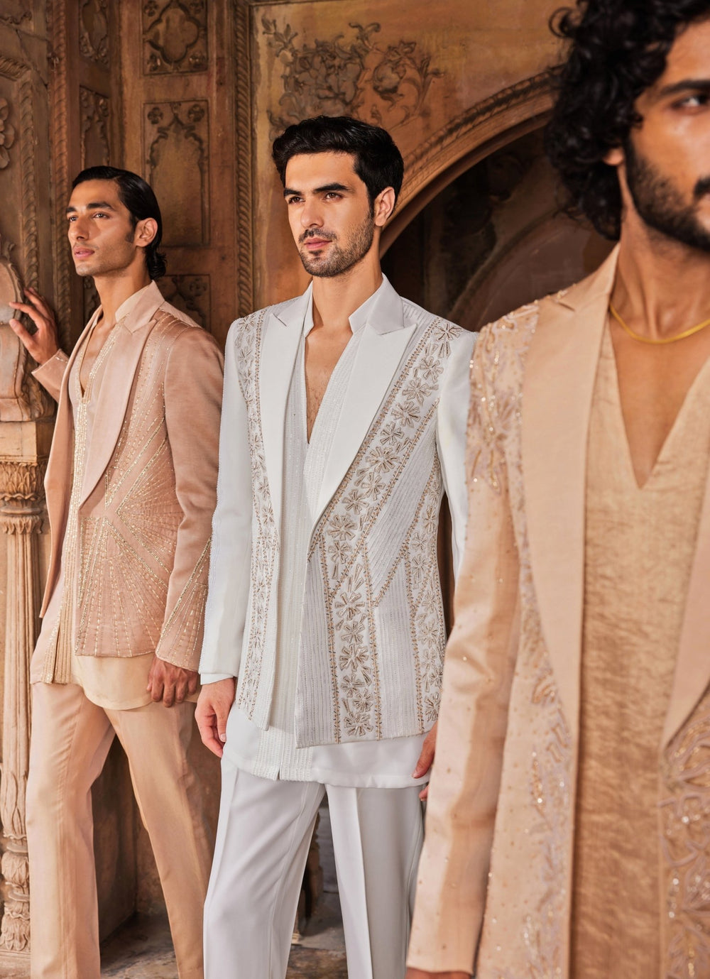 Ivory Embroidered Shirt Set With Jacket Contrast By Parth - Fabilicious Fashion