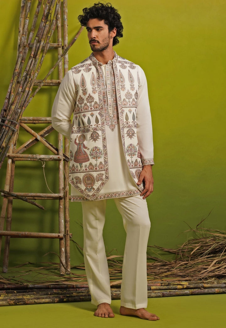 Ivory Embroidered Short Kurta Jacket Set Kalpraag - Fabilicious Fashion
