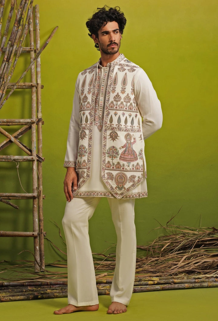 Ivory Embroidered Short Kurta Jacket Set Kalpraag - Fabilicious Fashion