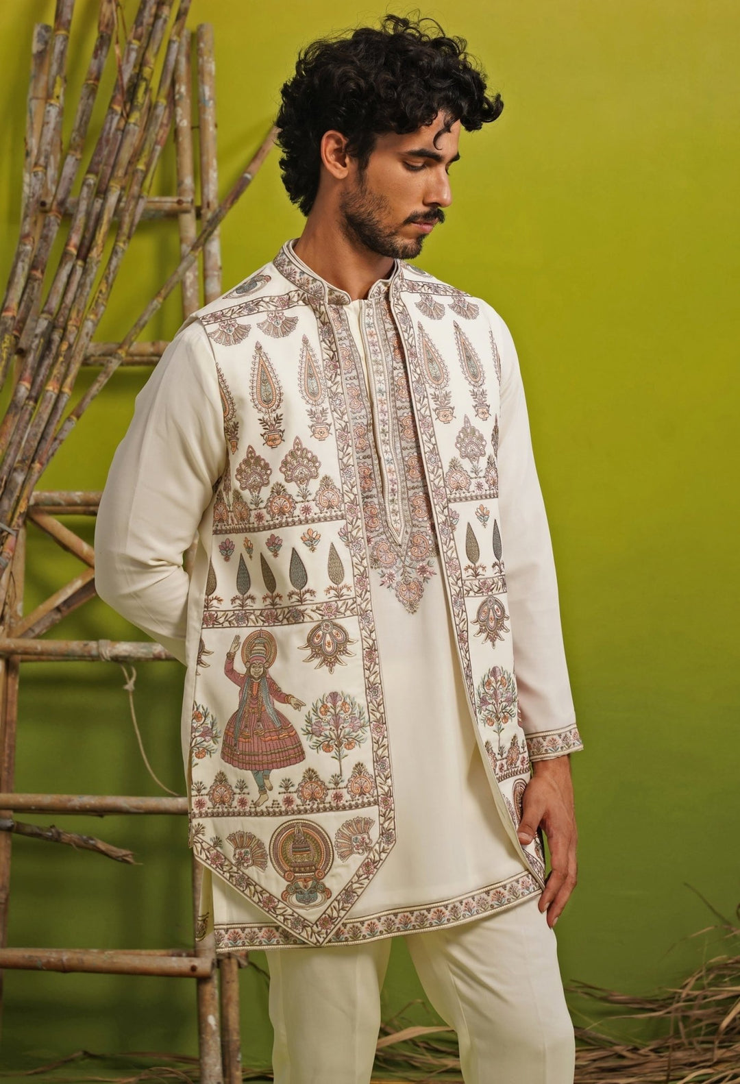 Ivory Embroidered Short Kurta Jacket Set Kalpraag - Fabilicious Fashion