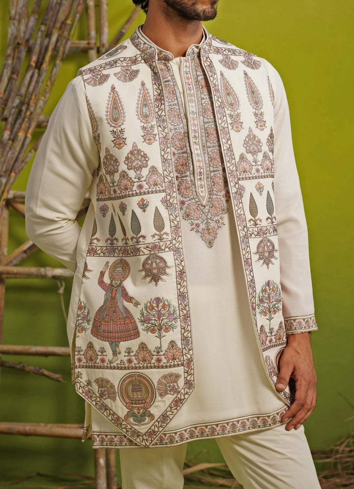 Ivory Embroidered Short Kurta Jacket Set Kalpraag - Fabilicious Fashion