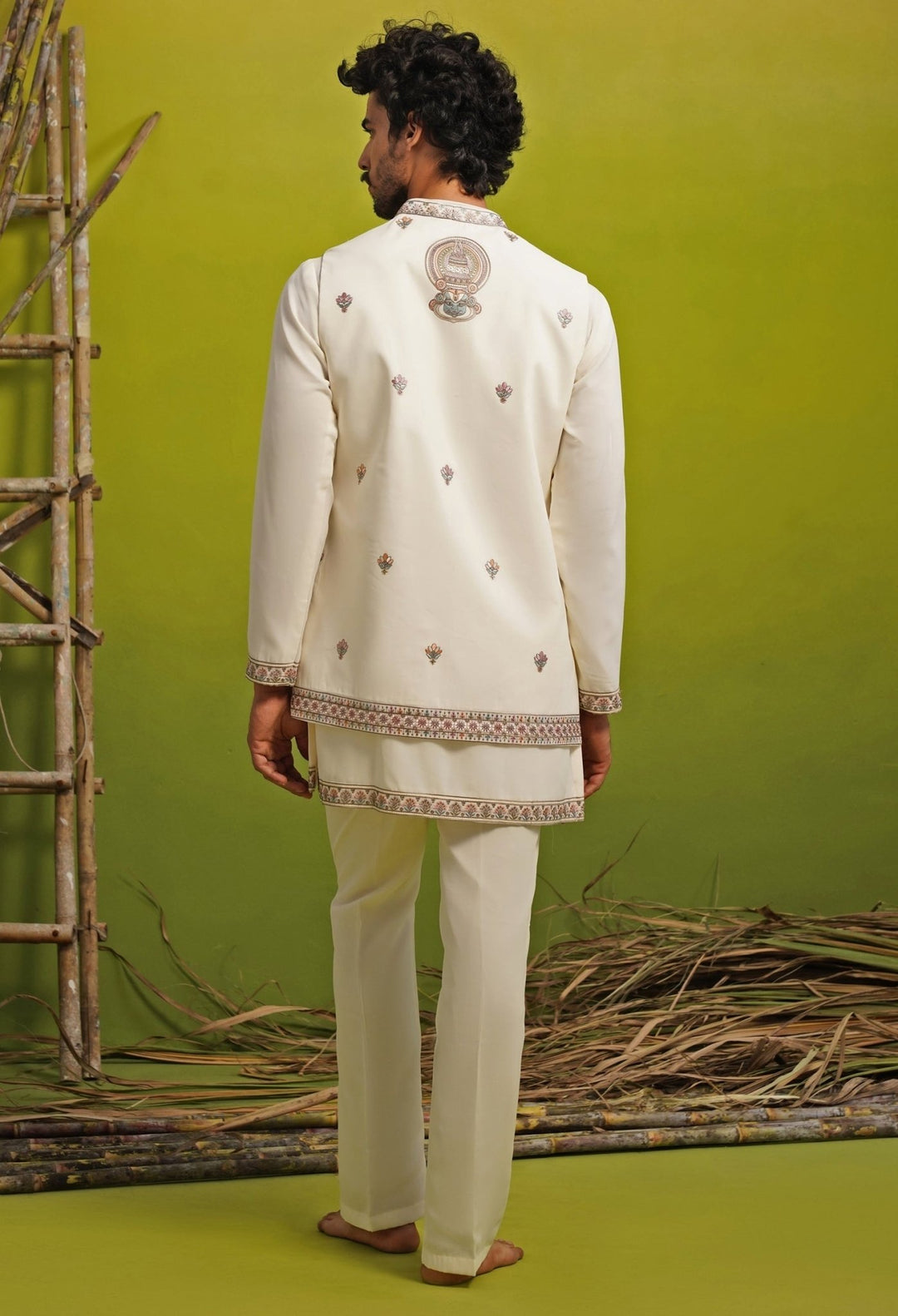 Ivory Embroidered Short Kurta Jacket Set Kalpraag - Fabilicious Fashion