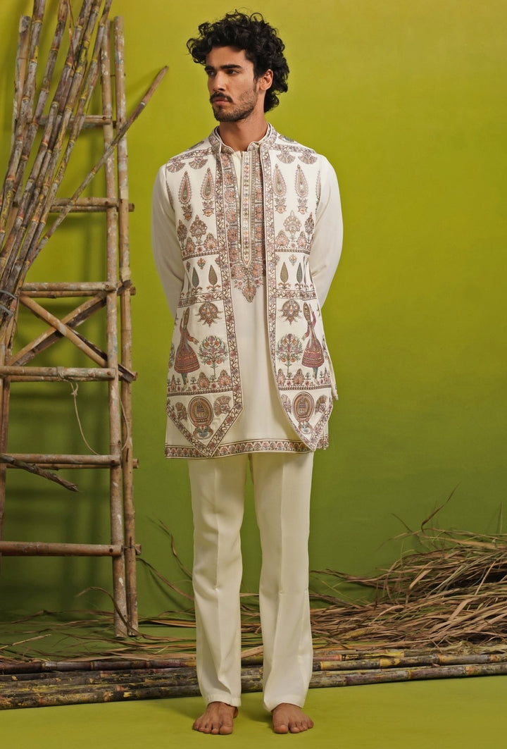 Ivory Embroidered Short Kurta Jacket Set Kalpraag - Fabilicious Fashion