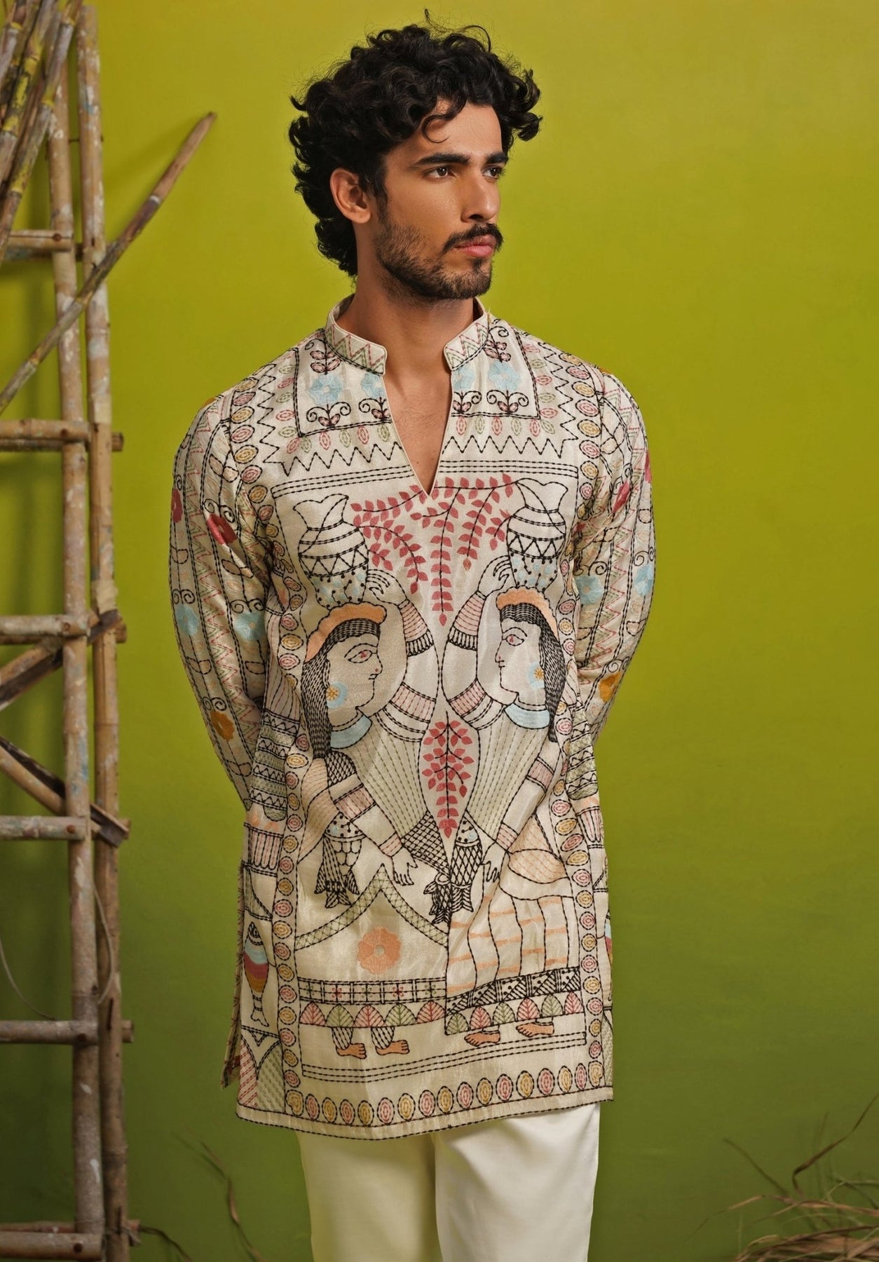 Kalpraag Ivory Embroidered Silk Blend Short Kurta Set MySize Kalpraag Ivory Embroidered Silk Blend Short Kurta Set MySize