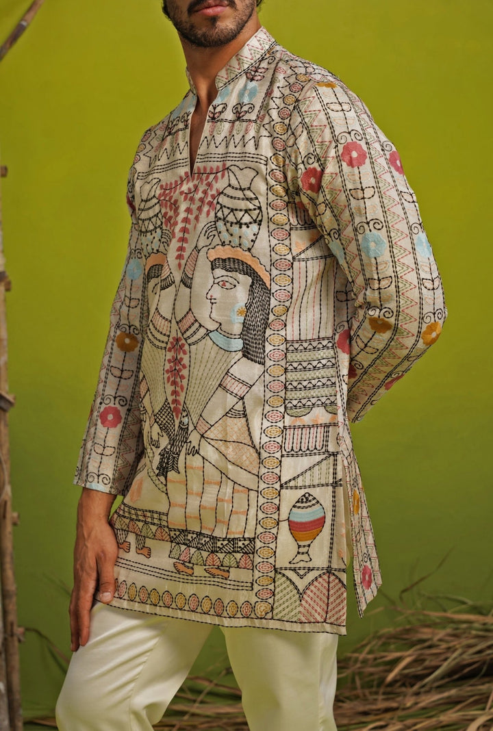 Kalpraag Ivory Embroidered Silk Blend Short Kurta SetFabilicious Fashion