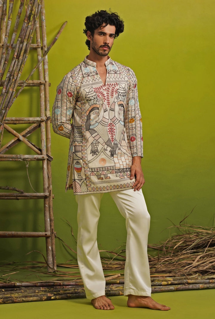 Kalpraag Ivory Embroidered Silk Blend Short Kurta SetFabilicious Fashion