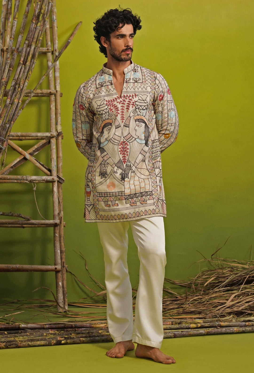 Kalpraag Ivory Embroidered Silk Blend Short Kurta SetFabilicious Fashion