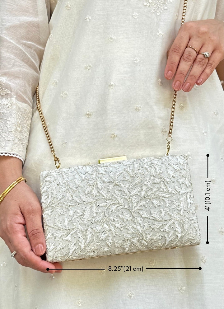 Ivory Embroidered Silk Clutch Amyra - Fabilicious Fashion