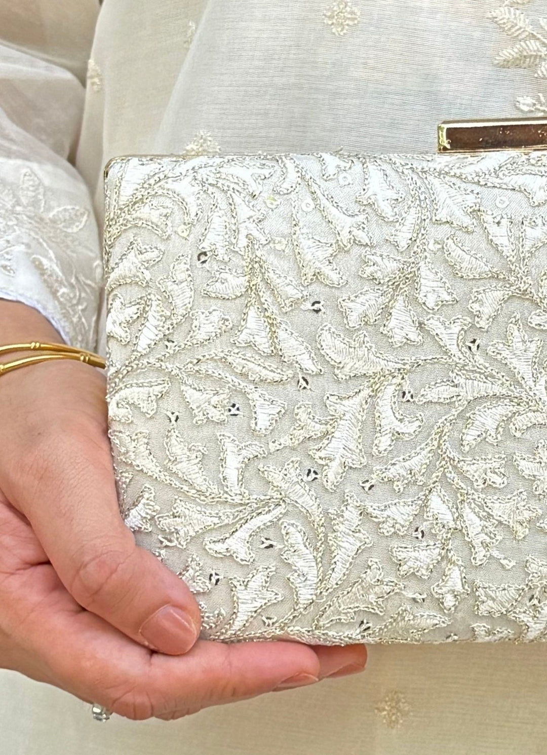 Ivory Embroidered Silk Clutch Amyra - Fabilicious Fashion