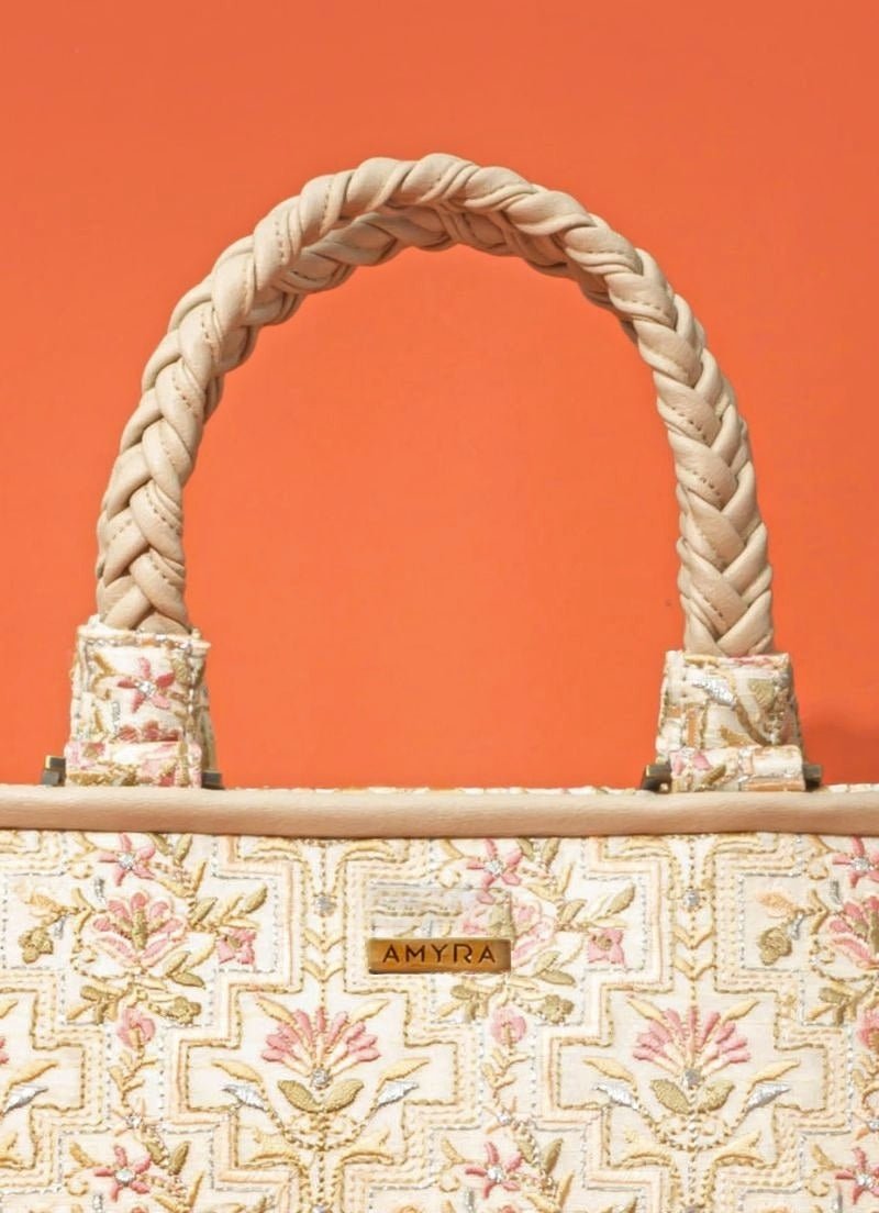 Amyra Ivory Embroidered Silk HandbagFabilicious Fashion