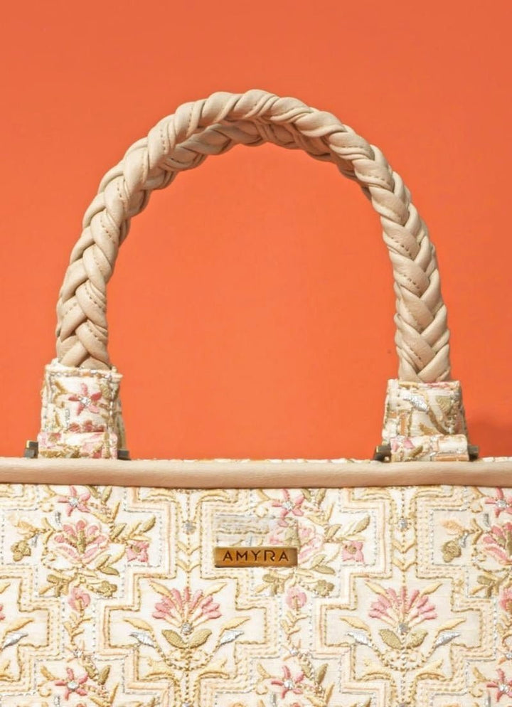 Amyra Ivory Embroidered Silk HandbagFabilicious Fashion