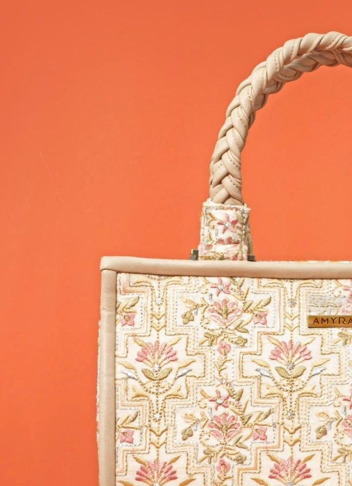 Amyra Ivory Embroidered Silk HandbagFabilicious Fashion