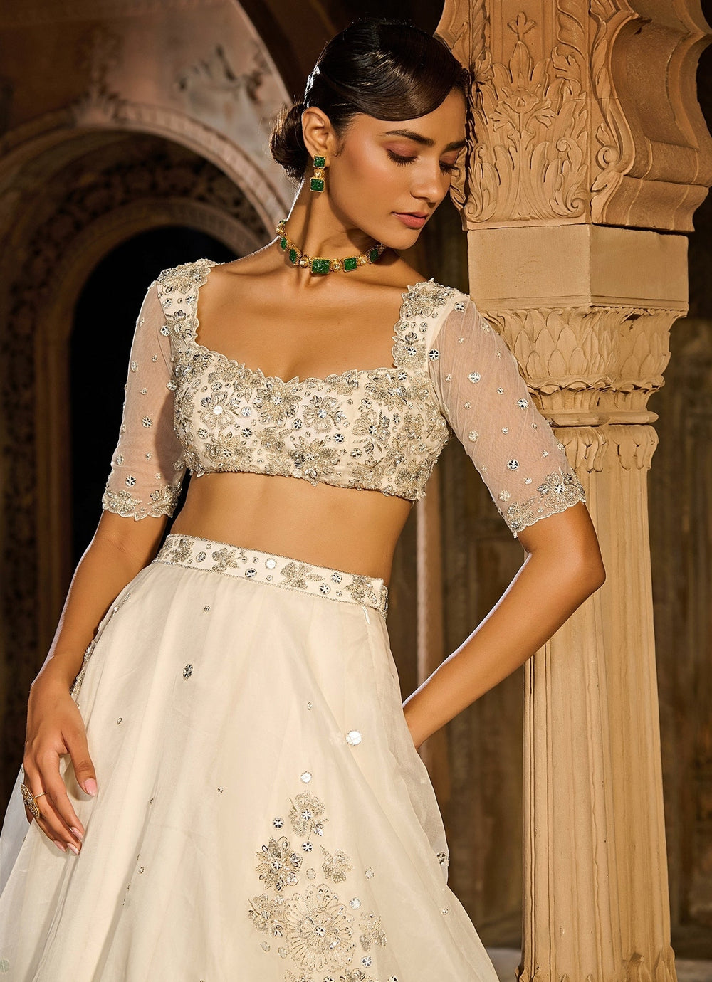 Ivory Embroidered Silk Organza Lehenga Set Zoon Tribe - Fabilicious Fashion