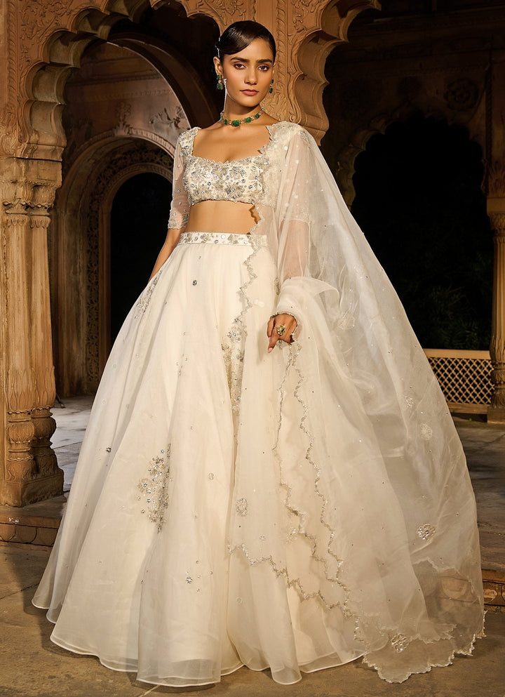 Ivory Embroidered Silk Organza Lehenga Set Zoon Tribe - Fabilicious Fashion