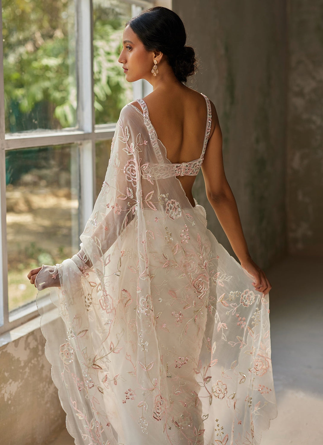 Ivory Embroidered Silk Organza Saree Zoon Tribe - Fabilicious Fashion