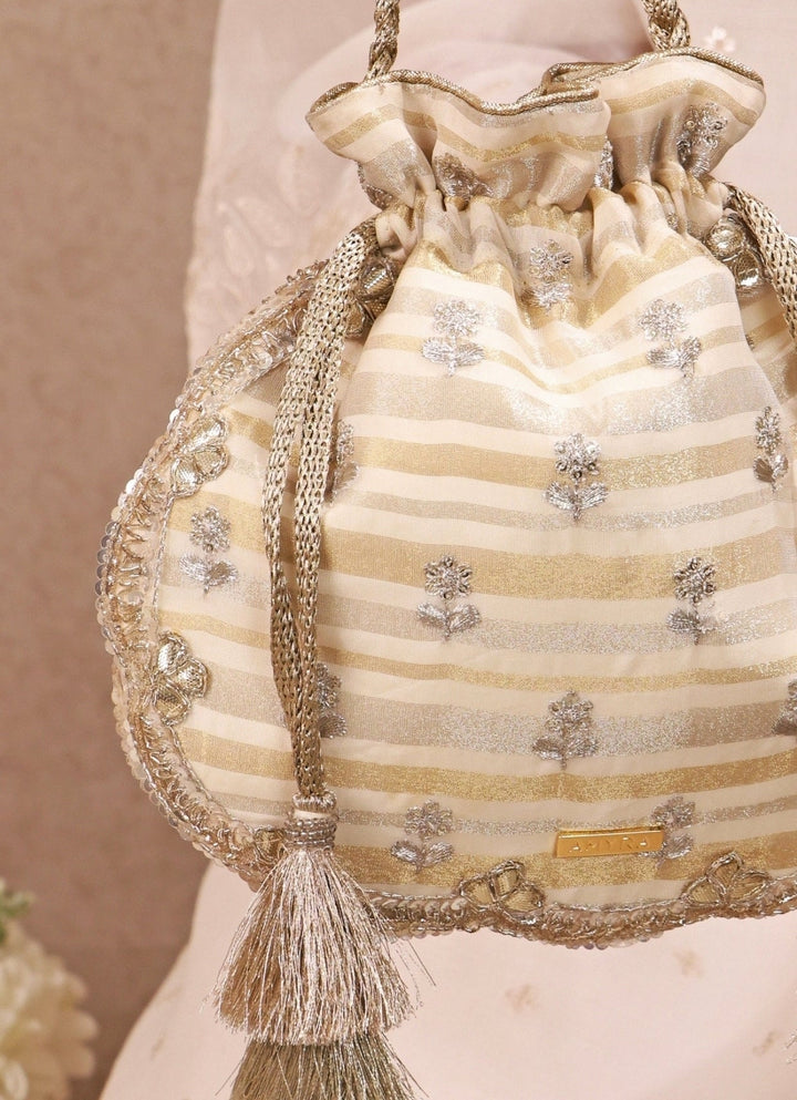 Amyra Ivory Embroidered Silk Scallop PotliFabilicious Fashion