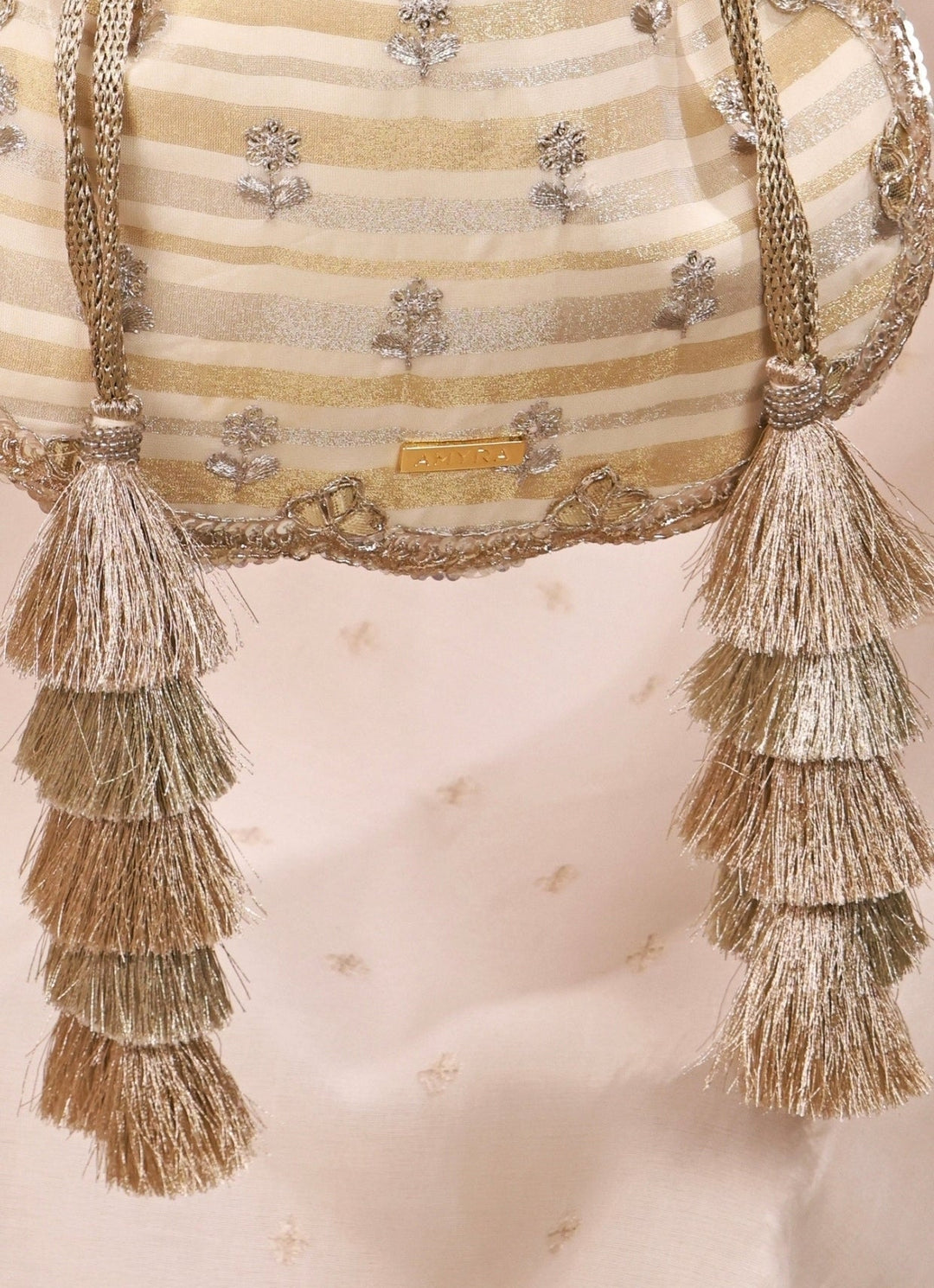 Amyra Ivory Embroidered Silk Scallop PotliFabilicious Fashion