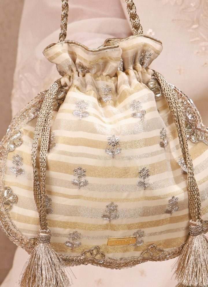 Amyra Ivory Embroidered Silk Scallop PotliFabilicious Fashion