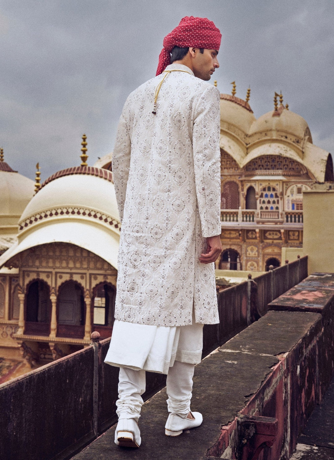Ivory Embroidered Silk Sherwani Nitika Gujral - Men - Fabilicious Fashion