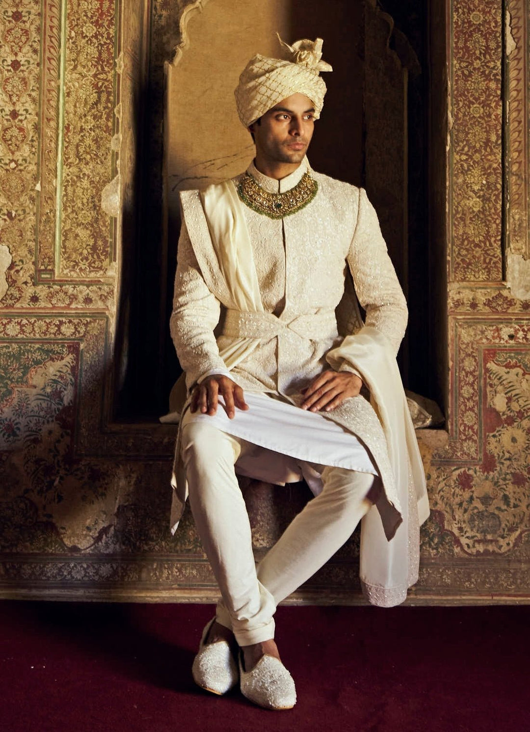 Ivory Embroidered Silk Sherwani Nitika Gujral - Men - Fabilicious Fashion