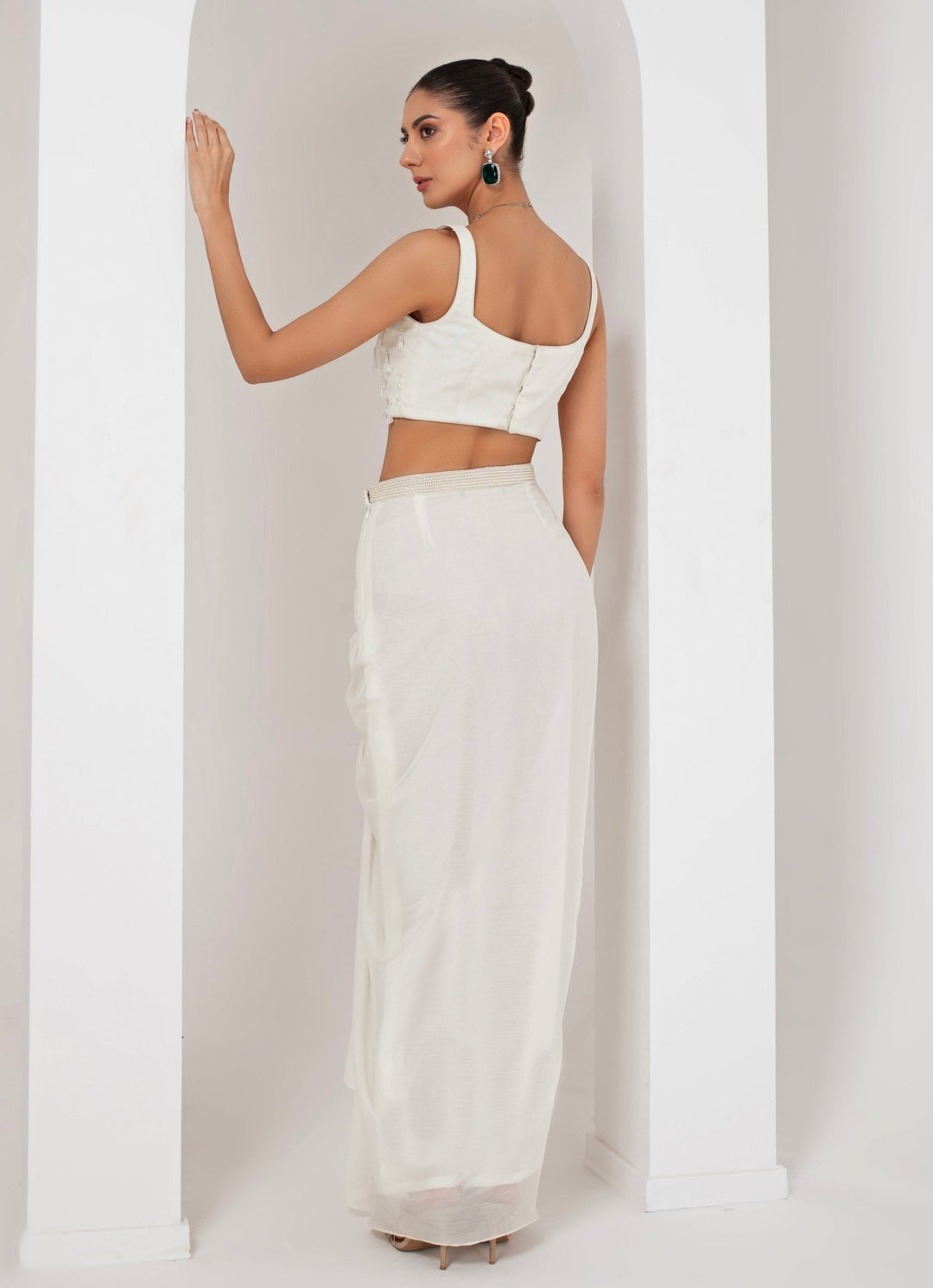 Ivory Embroidered Skirt Set with Cape Akara - Fabilicious Fashion