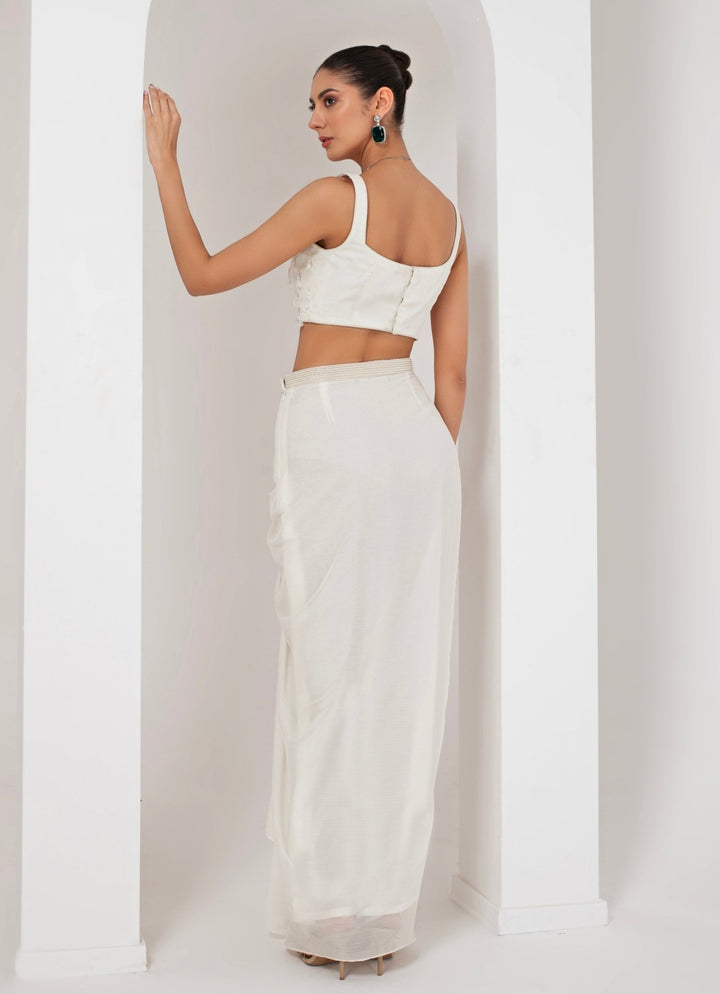 Ivory Embroidered Skirt Set with Cape Akara - Fabilicious Fashion