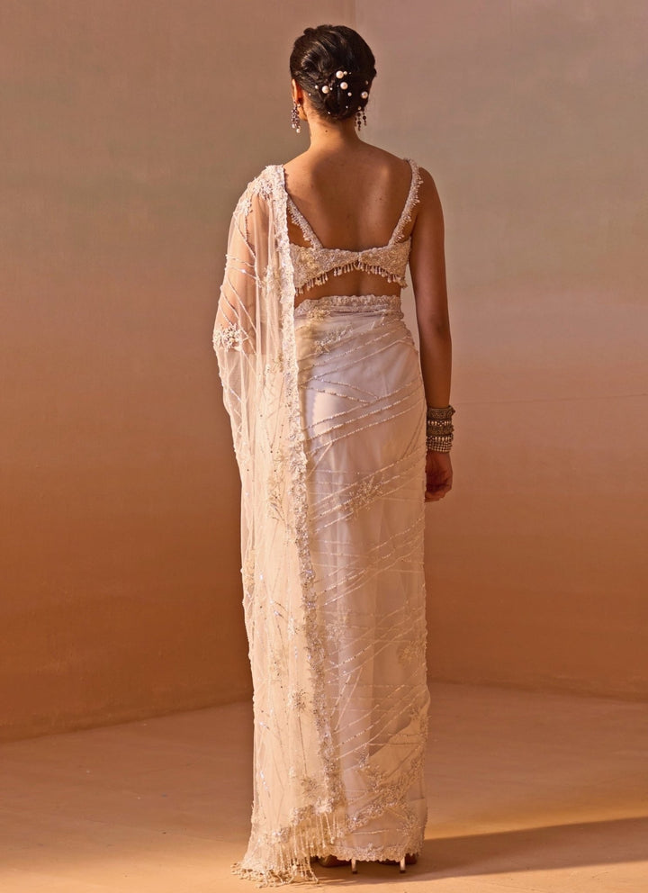Nitika Gujral Ivory Embroidered Soft Net SareeFabilicious Fashion