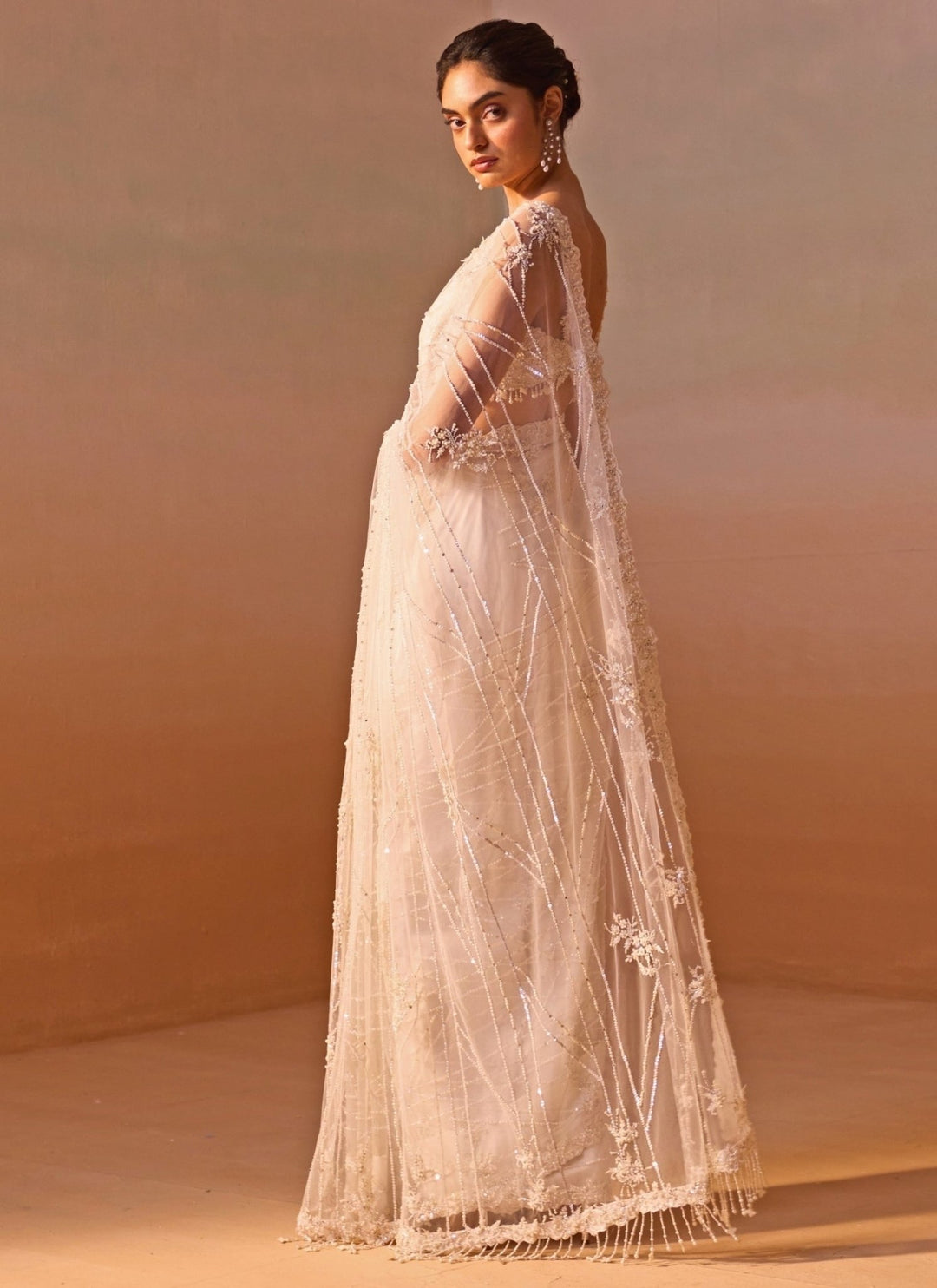 Nitika Gujral Ivory Embroidered Soft Net SareeFabilicious Fashion