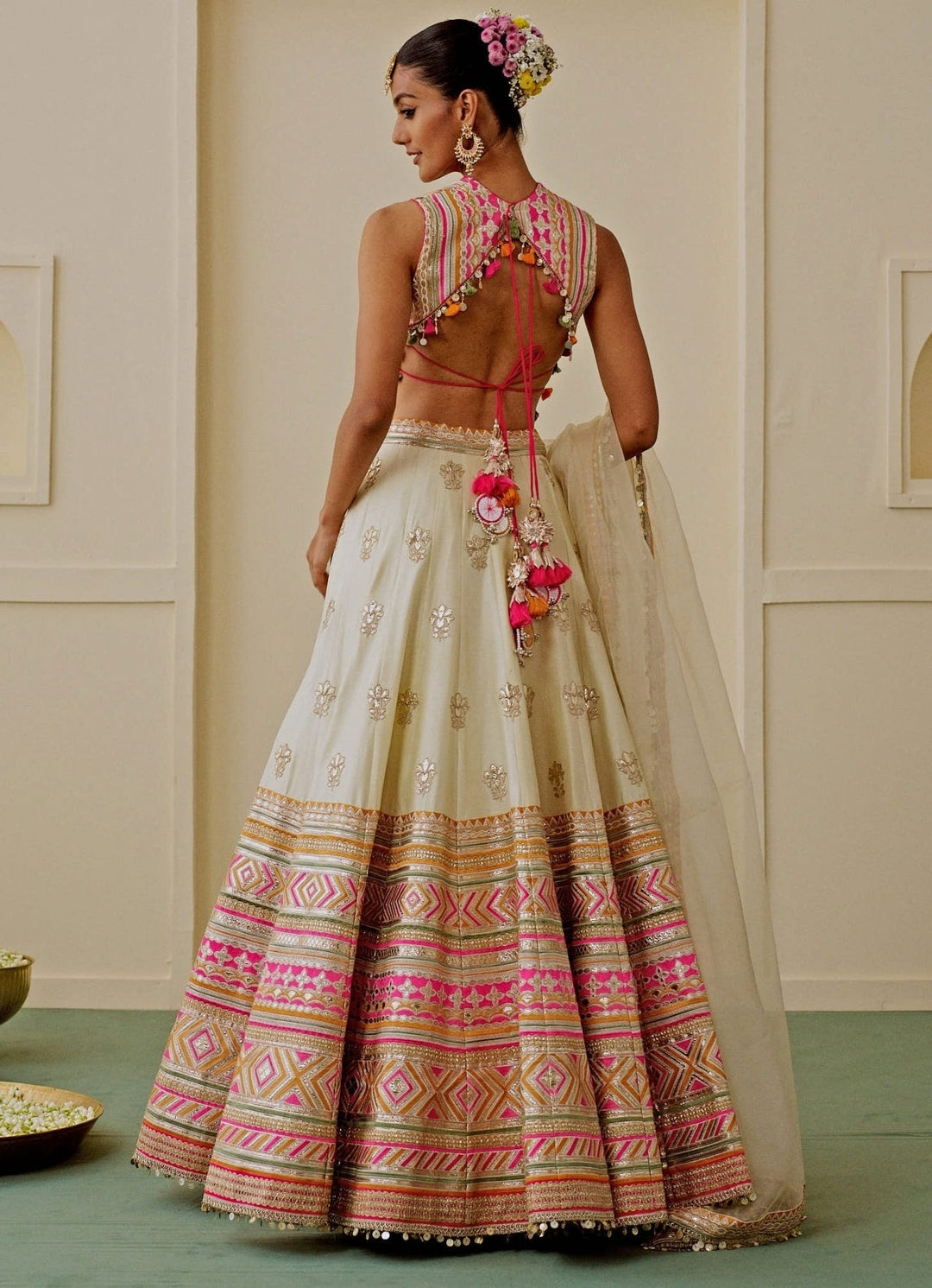 Gopi Vaid Ivory Embroidered Tussar Lehenga SetFabilicious Fashion
