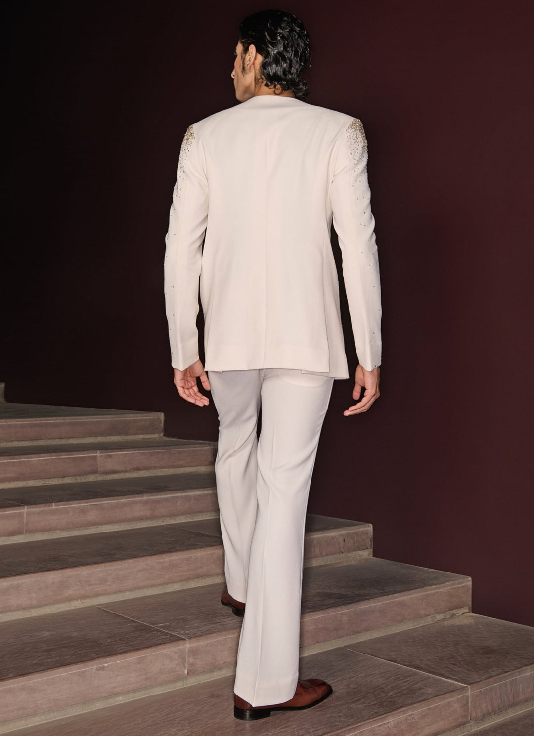 Ivory Embroidered Tuxedo Set Contrast By Parth - Fabilicious Fashion
