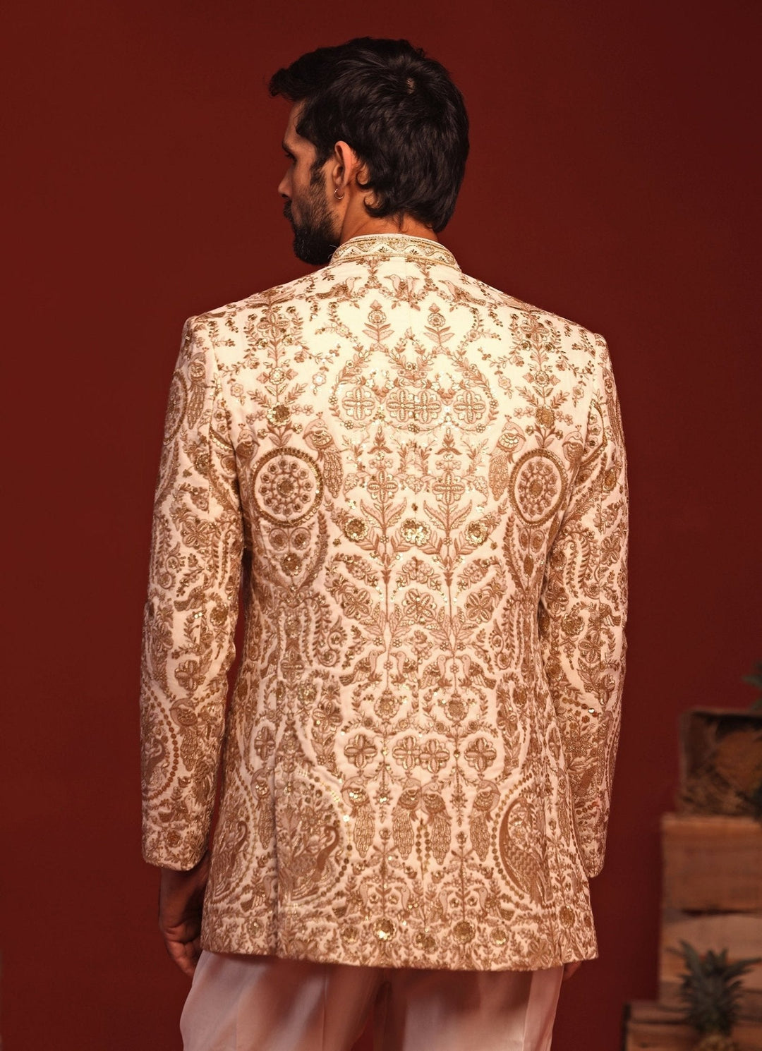 Ivory Floral Embroidered Jodhpuri Suit Set Kalpraag - Fabilicious Fashion
