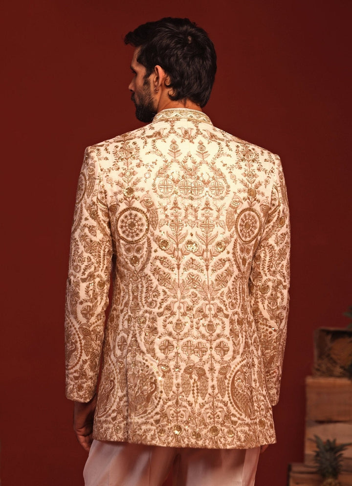 Ivory Floral Embroidered Jodhpuri Suit Set Kalpraag - Fabilicious Fashion